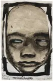 Marlene Dumas, Baby Lama, 1990, ink, graphite and staples on paper collage on paper