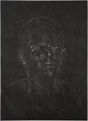 Titus Kaphar, Asphalt and Chalk, Michael Brown, Sean Bell, Amadou Diallo, Trayvon Martin, 2014, chalk on asphalt paper