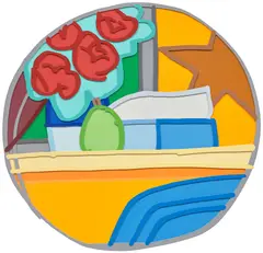 Tom Wesselmann, Still Life with Four Roses and Pear (Blue Pillow), 1968–1993, alkyd on cut-out steel