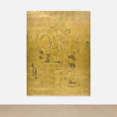 Stefan Brüggemann, Hyper-Palimpsest (Gold), 2020, gold leaf, spray paint and vinyl on canvas