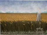Eugenio Cuttica, Luna and the weed field, 2022–2026, oil and spray paint on canvas