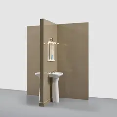 Leandro Erlich, Broken Mirror, 2005, wood, ceramic tiles, chrome filament, 2 found sinks, 2 light fixtures, 2 drinking glasses, 2 combs and 2 medication packs