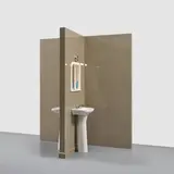 Leandro Erlich, Broken Mirror, 2005, wood, ceramic tiles, chrome filament, 2 found sinks, 2 light fixtures, 2 drinking glasses, 2 combs and 2 medication packs