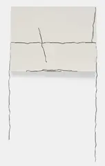 Analia Saban, Modular Drawing (One 14-inch Line Printed on Tape, Applied in Whole or in Parts): Landscape, 2008, printed archival clear tape on paper-mounted panel