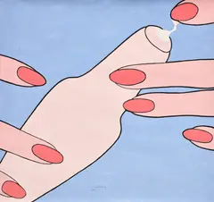 John Wesley, Untitled (Hand with Bottle), 1990, gouache on paper