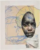 Deborah Roberts, Mis-Education of Mimi, 2013, acrylic, pastel, marker and paper and vinyl collage on paper