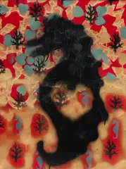 Julio Galán, Sin Título, 1990, spray paint and paper collage on paper
