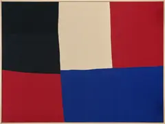 Ethan Cook, Blue Red 3, 2021, hand-woven sewn cotton and linen canvas, in artist's frame