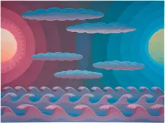 Amy Lincoln, Pink Sun, Blue Moon, 2021, acrylic on panel