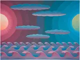 Amy Lincoln, Pink Sun, Blue Moon, 2021, acrylic on panel