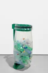 Les refusés, V. I by Claire Fontaine, 2007, Vigipirate bin, refuse sacks, plastic bottles, stoppers and water, sold Jun 2026