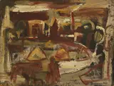 Anton Goossens, A village scene, verso an oil study of a figure