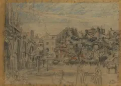 Walter Sickert, La Rue de la Boucherie with St Jacques, 1903, squared for transfer with pencil annotations