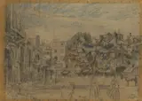 Walter Sickert, La Rue de la Boucherie with St Jacques, 1903, squared for transfer with pencil annotations