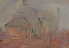 Barry Newis, Farm cottages, oil on board
