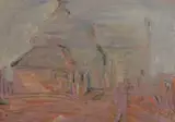 Barry Newis, Farm cottages, oil on board