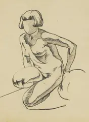 John Nash, Kneeling Nude, 1920s, pen and ink with black chalk