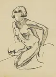 John Nash, Kneeling Nude, 1920s, pen and ink with black chalk