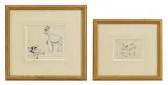 O for Okapi and P for Peewit' and 'Tee Tee by John Nash, pen and ink with inscriptions, sold Jul 2026