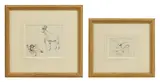 John Nash, O for Okapi and P for Peewit' and 'Tee Tee, pen and ink with inscriptions