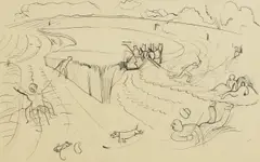 John Nash, Harvesting, 1939, pen and ink