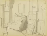 John Nash, A cottage interior, probably Lane End House, Meadle, pencil
