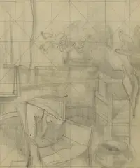 A cottage interior, circa 1920s by John Nash, pencil, sold Jul 2026