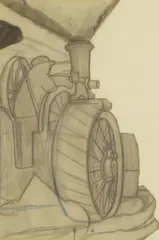 John Nash, Steam engine, circa 1917, crayon and collage