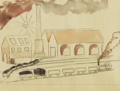John Nash, Train and factory, 1933-4, pencil and watercolour
