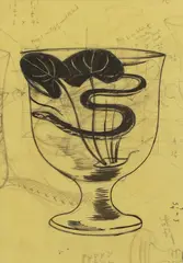 John Nash, A design for a glass goblet with snake and waterlilies, pen and ink with pencil annotations