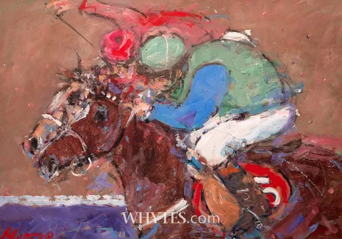 Marie Carroll, AT THE FINISH, oil on board