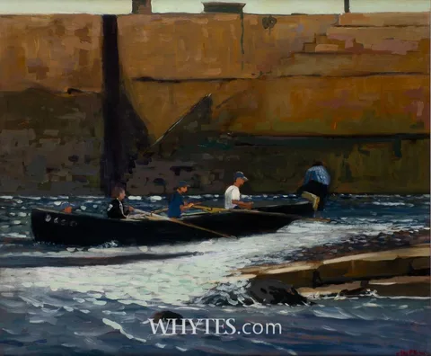 Alex McKenna, AT THE PIER, CURRACH RACES, ARAN ISLANDS, 2000, oil on board