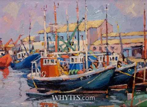 James S. Brohan, FISHING BOATS, oil on canvas