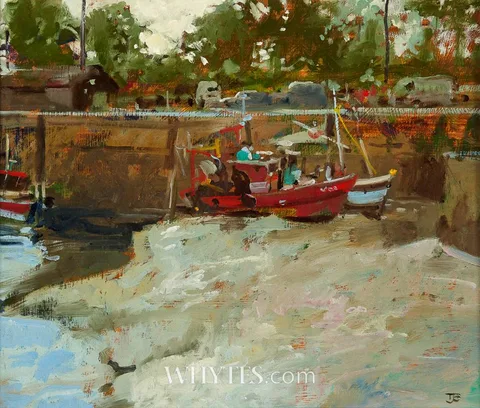 Tom Coates, DRY SAND BEDS AT HONFLEUR, FRANCE, oil on board