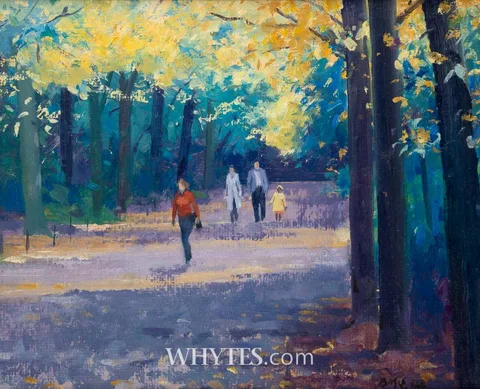 Brett McEntagart, STROLLERS, ST. STEPHEN'S GREEN, DUBLIN, oil on canvas board
