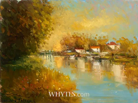 Norman J. McCaig, LOCK GATES ON THE RIVER BANN, oil on canvas
