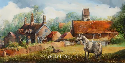 Kenneth Webb, FARMYARD WITH HORSE, oil on board