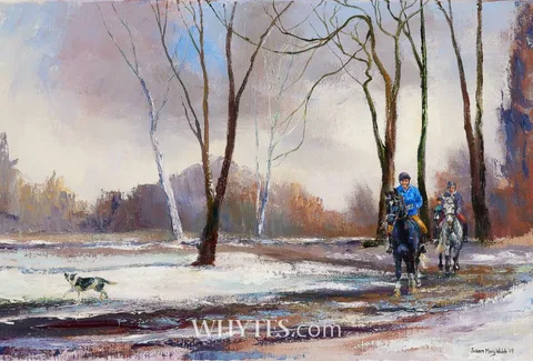 Susan Mary Webb, HORSES EXERCISING IN WINTER LANDSCAPE, 2009, oil on canvas