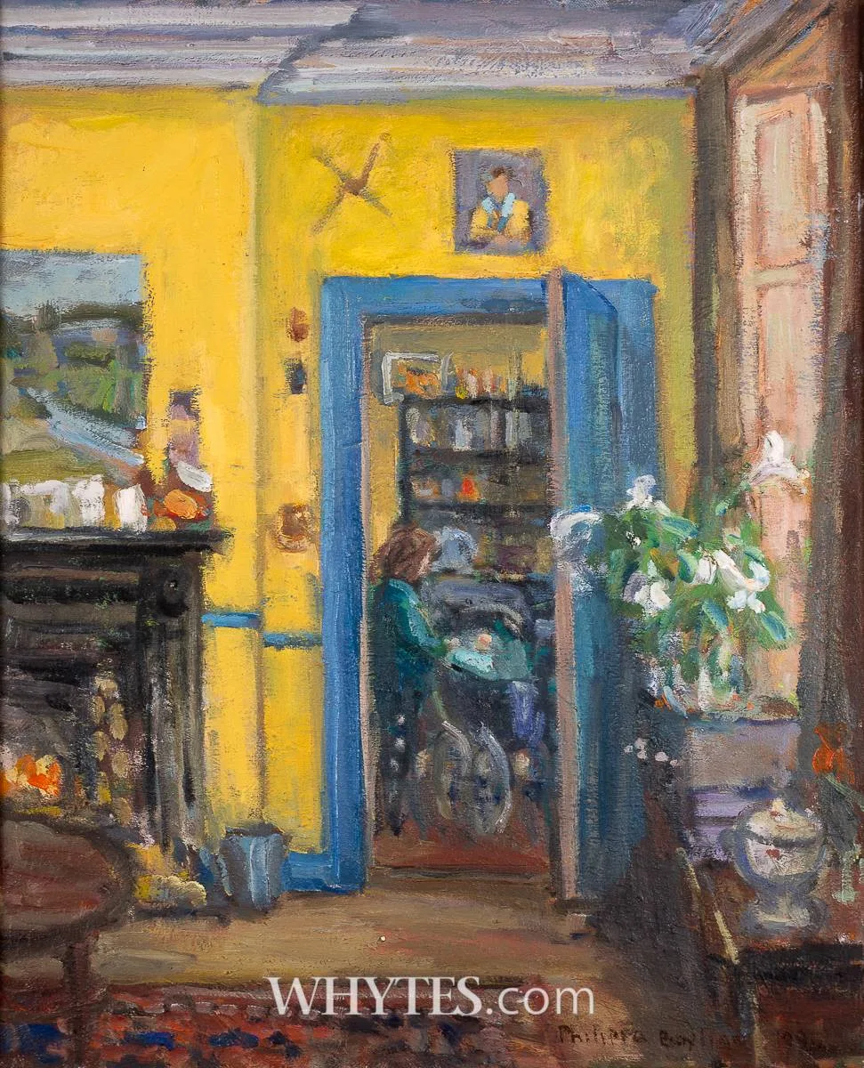 Philippa Bayliss, INTERIOR WITH PRAM AND DOORWAY AT RATHNESTEN, 1991, oil on canvas