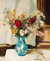 John Skelton, MIXED FLOWERS IN A BLUE VASE