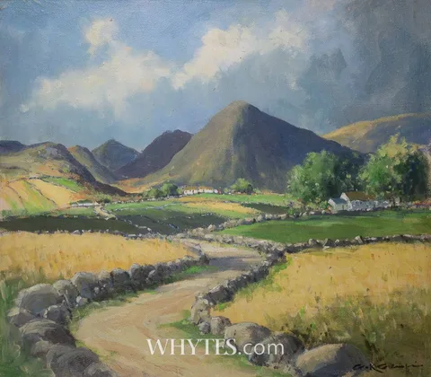 George K. Gillespie, COTTAGES IN A LANDSCAPE, WEST OF IRELAND, oil on canvas