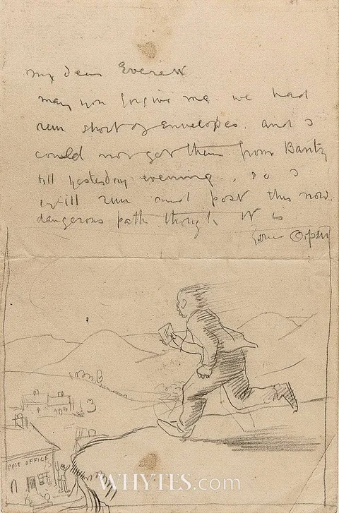 William Orpen, THE ARTIST POSTING A LETTER [LETTER TO EVERETT], pencil
