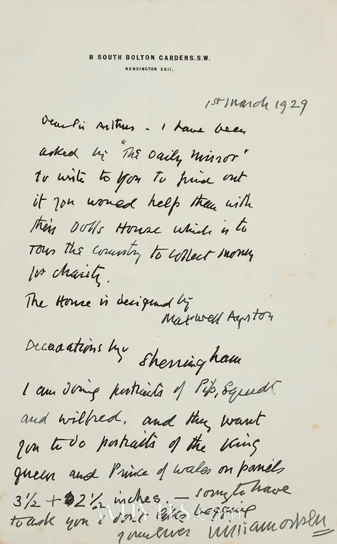 William Orpen, LETTER TO ARTHUR, 1929, ink