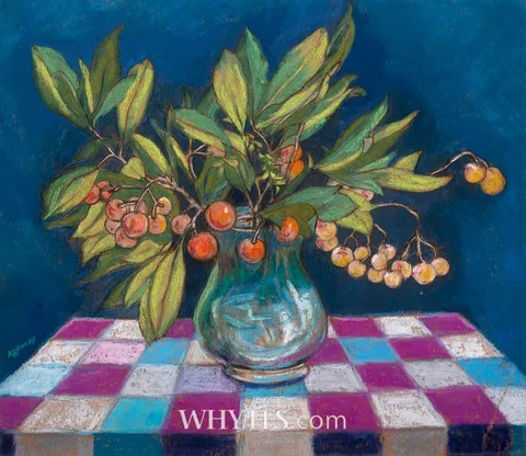 Harry Kernoff, STILL LIFE WITH LOQUAT FRUIT, pastel