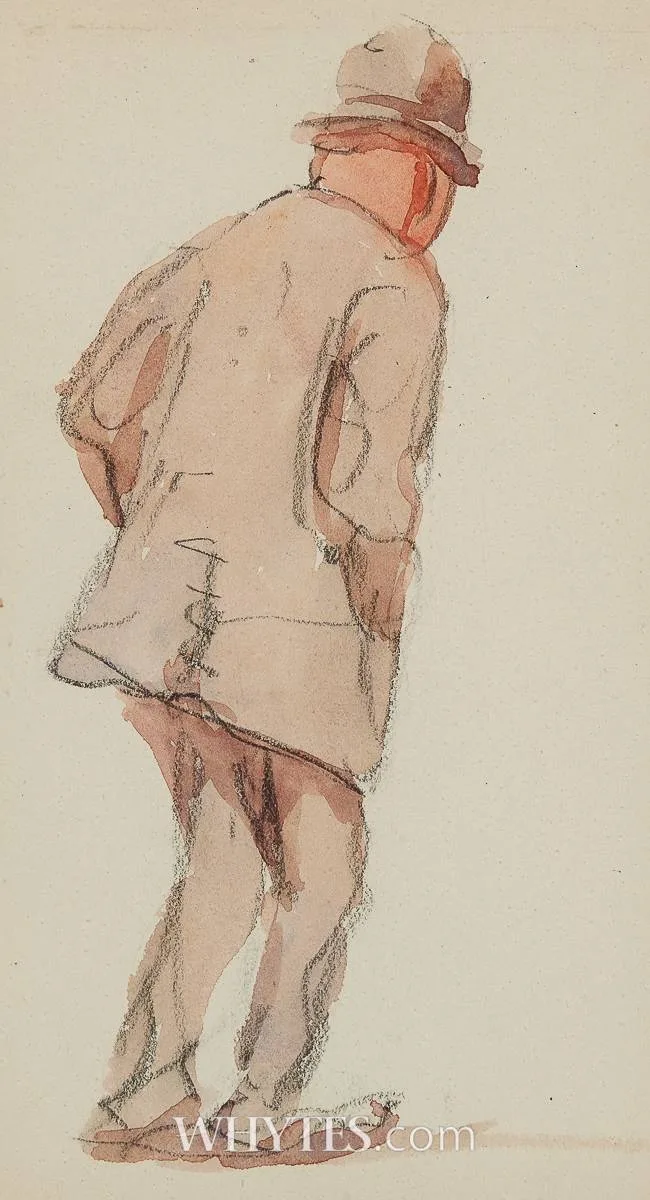 DUBLINER by Michael Healy, charcoal and watercolour, sold Jun 2026