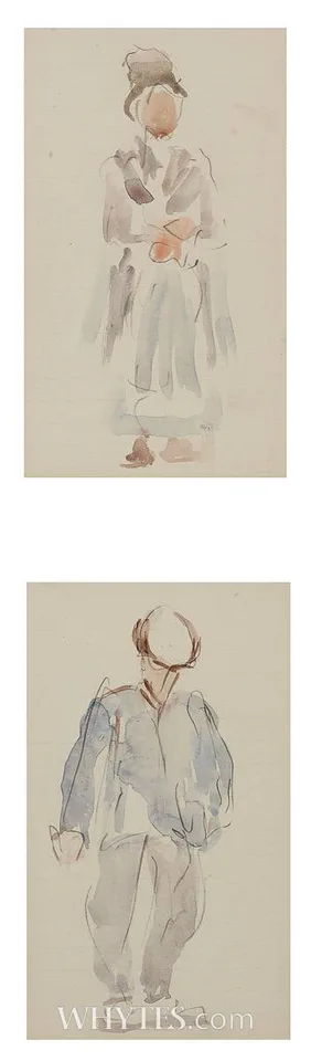 Michael Healy, DUBLINERS (A PAIR), pencil and watercolour; (2); (framed together)