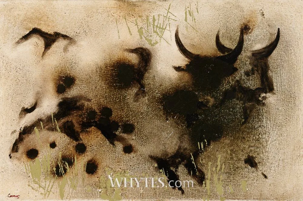 Desmond Carrick, ARAN CATTLE, mixed media on canvas