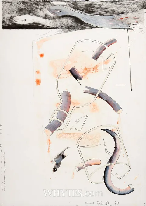 Micheal Farrell, ALCOOL DE SERPENT CASSÉ, SYDNEY, AUSTRALIA, 1985, charcoal and watercolour