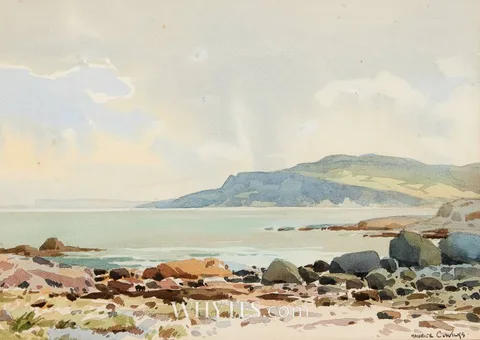 BEACH COAST AND MOUNTAINS by Maurice Canning Wilks, watercolour, offered Jun 2026