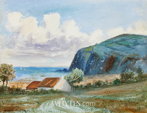 Rowland Hill, COTTAGES BY THE CLIFFS, 1935, watercolour